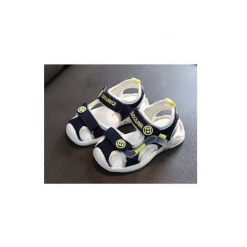 Sandale  Cu Barete Ajustabile - Piele Intoarsa - Textil - Baieti - Bleumarin - Alb - Alb/Bleumarin