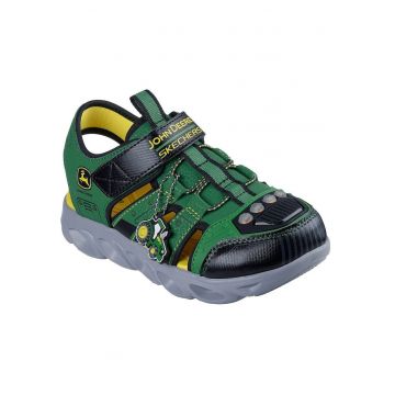 Sandale cu model - velcro si LED-uri - Verde