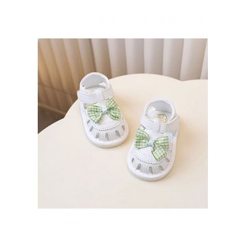 Sandale  Cu Piuitoare - Cu Fundita In Carouri - Piele Ecologica - Velcro - Fete - Alb