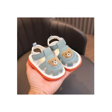 Sandale  Cu Piuitoare - Model Bear family - Piele Ecologica - Velcro - Baieti - Bleu - Albastru deschis