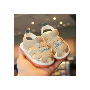 Sandale  Cu Piuitoare - Model Bear - Piele Ecologica - Velcro - Baieti - Crem