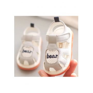 Sandale  Cu Piuitoare - Model Bear - Piele Ecologica - Velcro - Baieti - Gri