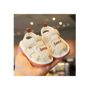 Sandale  Cu Piuitoare - Model Bear - Piele Ecologica - Velcro - Baieti - Ivoire