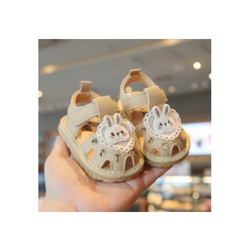 Sandale  Cu Piuitoare - Model Bunny - Piele Ecologica - Velcro - Fete - Crem