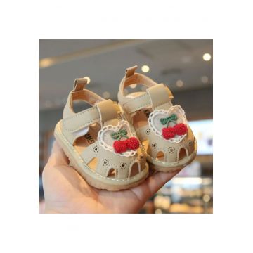 Sandale  Cu Piuitoare - Model Cirese - Piele Ecologica - Velcro - Fete - Crem - Crem