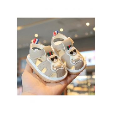 Sandale  Cu Piuitoare - Model Cool Bear - Piele Ecologica - Velcro - Baieti - Crem - Crem