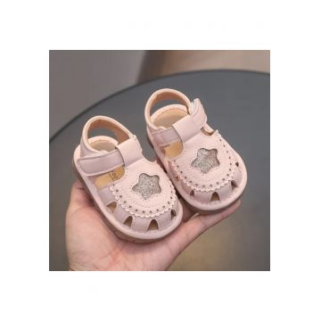 Sandale  Cu Piuitoare - Model Cu Steluta Stralucitoare - Piele Ecologica - Velcro - Fete - Roz