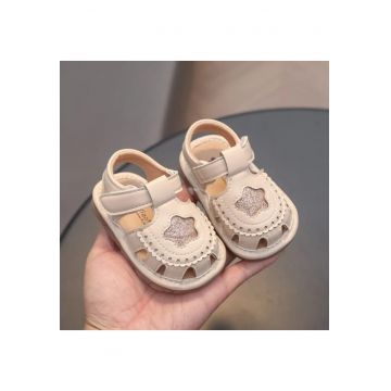 Sandale  Cu Piuitoare - Model Steluta Stralucitoare - Piele Ecoloogica - Velcro - Fete - Ivoire