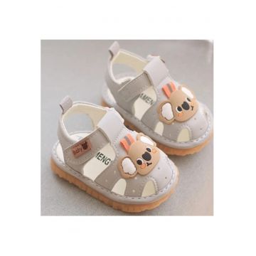 Sandale  Cu Piuitoare - Model Ursuletul Coala - Piele Ecologica - Velcro - Baieti - Gri - Gri