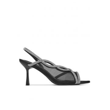 Sandale cu toc dama -  negru - plastic