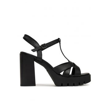 Sandale cu toc dama -  piele naturala - negru