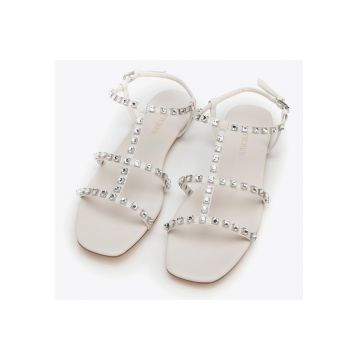 Sandale dama  cu cristale - crem - piele naturala
