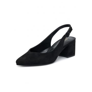 Sandale dama -  cu toc - negre - tesatura