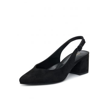 Sandale dama -  cu toc - negre - tesatura