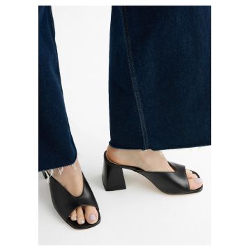 Sandale dama  negre - piele naturala - toc bloc