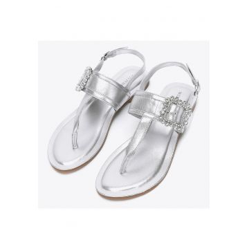 Sandale dama  piele naturala - argintiu - design minimalist