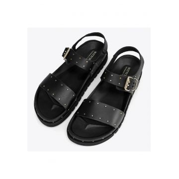 Sandale dama  piele naturala - detalii metalice - negre