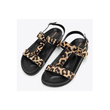 Sandale dama  piele naturala - model animal - negru si maro - cu barete reglabile