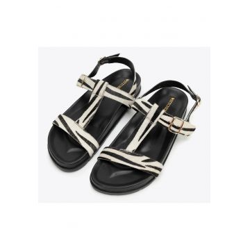Sandale dama  piele naturala - negru si bej - curele reglabile