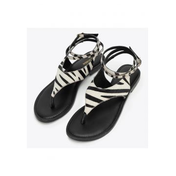 Sandale dama  piele naturala - negru si bej - toc plat