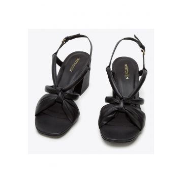 Sandale dama -  piele naturala - toc bloc - negru