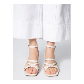 Sandale dama  piele naturala - toc cui - crem - cu bretele subtiri