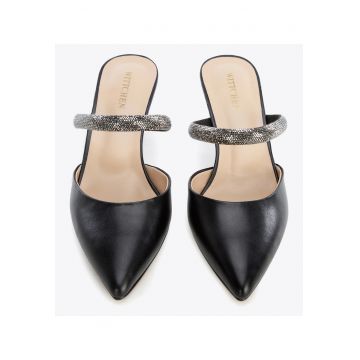 Sandale dama -  piele naturala - toc inalt - cristale - negru