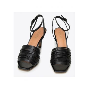 Sandale dama  piele naturala - toc subtire - negru - cu barete