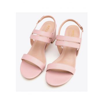 Sandale dama  toc gros - curea dubla - roz - piele ecologica