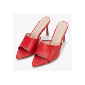Sandale dama  toc inalt - piele naturala - rosu - model slip-on