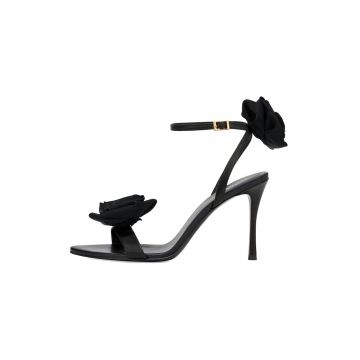 Sandale din piele cu accesorii florale detasabile