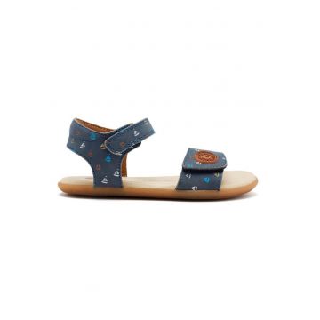 Sandale din piele cu inchidere velcro si model - Bleumarin