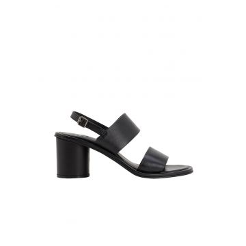 Sandale din piele  cu toc rotund Negru