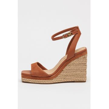 Sandale din piele si piele intoarsa cu talpa wedge