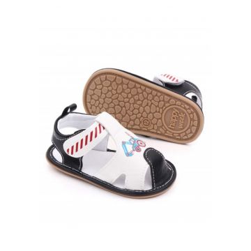 Sandale  Model AL 10973 Masinuta - Piele ecologica - Baieti - Alb cu Negru - 3-6 luni