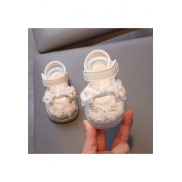 Sandale  Model AL cu flori brodate si perlute - Piele ecologica - Fete