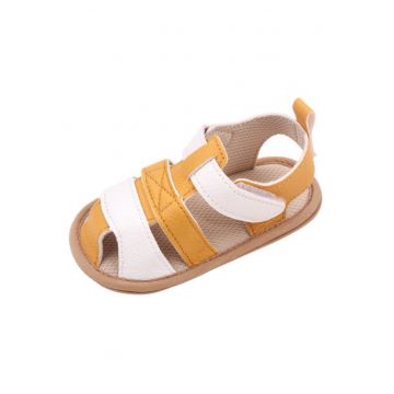 Sandale  Model Austin - Uni - Casual - Piele ecologica - Baieti - Alb/Galben mustar