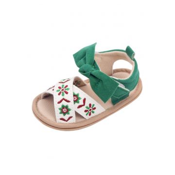 Sandale  Model Flowers - Piele ecologica - Fete - Velcro - Alb/Verde