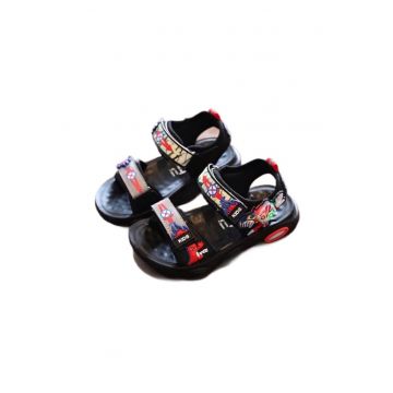 Sandale  Model Super Erou - Textil - Cauciuc - Baieti - Negru - Rosu