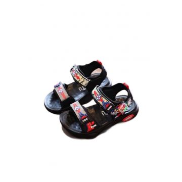 Sandale  Model Super Erou - Textil - Cauciuc - Baieti - Negru - Rosu - Rosu/Negru