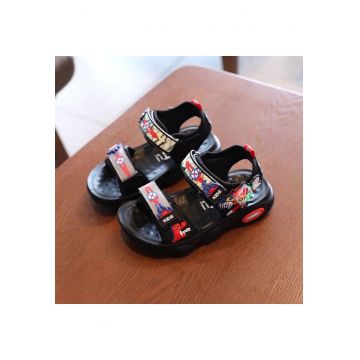 Sandale  Model Super Erou - Textil - Cauciuc - Baieti - Negru - Rosu -
