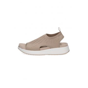 Sandale slip-on din material textil - Maro camel