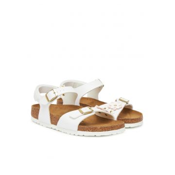 Sandale copii  model White Rio Flowers - piele ecologica - alb