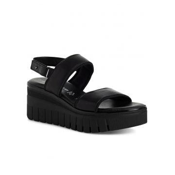 Sandale cu platforma dama -  textil/piele naturala - negru