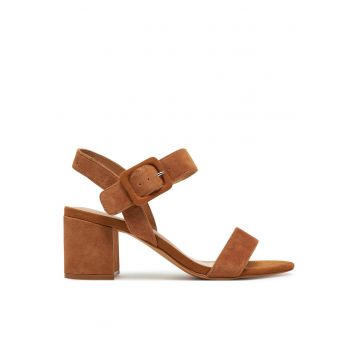 Sandale cu toc dama -  maro - piele naturala -