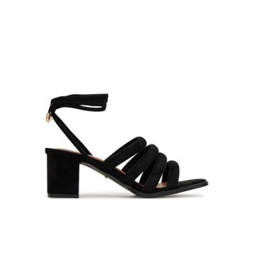 Sandale cu toc dama  negru - tesatura