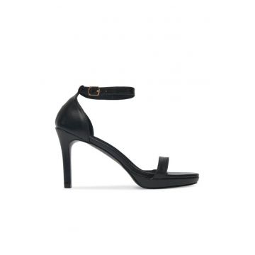 Sandale cu toc dama -  piele ecologica - Negru