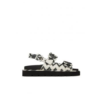 Sandale dama -  Alb/Negru - Textil