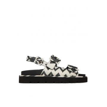 Sandale dama -  Alb/Negru - Textil
