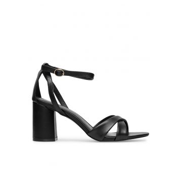 Sandale dama  cu toc - piele naturala - negru